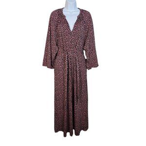 Boden Notch Neck Jersey Midi Dress Pink Black Star Flower Belted 10 R D0352